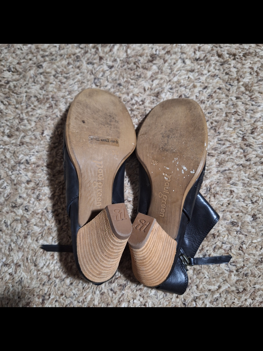 Paul Green Black Leather Peep Toe Slingback Bootie Stacked Wood Heel - Picture 5 of 7